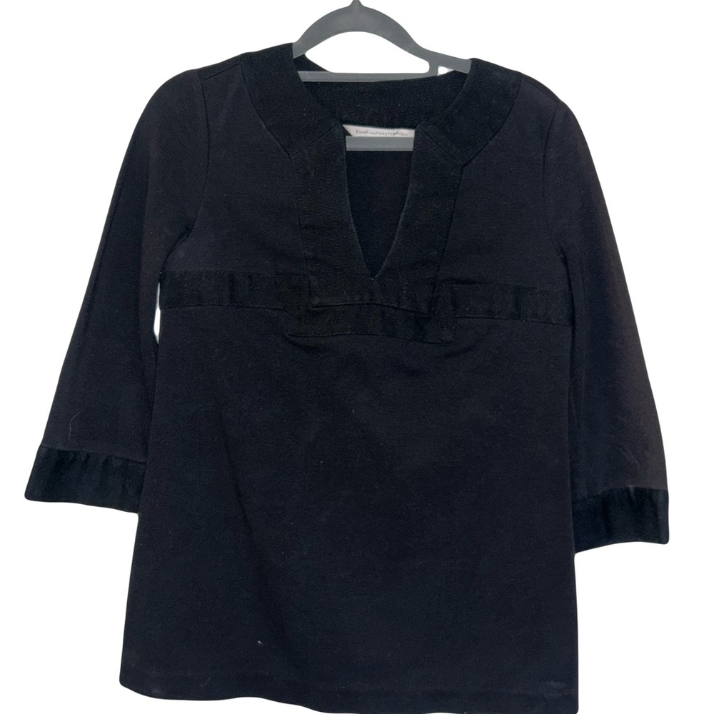 Black V-Neck Blouse with Ruffle Detail